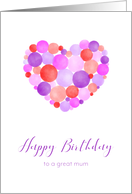 Pink and Purple Watercolour Heart Happy Birthday to a Great Mum card