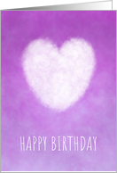 Happy Birthday in Pink Purple with Soft White Cloud Heart card