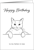 Father in Law Birthday Minimalist Black White Cat Art Line Drawing card