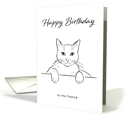 Fiance Birthday with Simple Minimalist Cat Art Line Drawing card