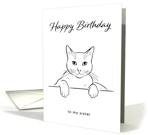 Sister Happy Birthday with Minimalist Black and White Cat Art card