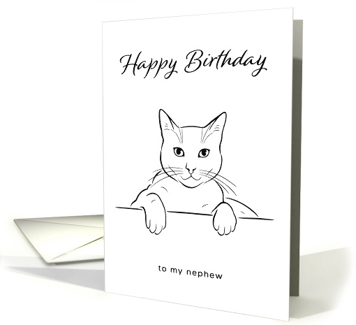 Nephew Happy Birthday with Minimalist Black and White Cat Art card