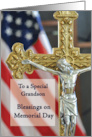 Grandson Memorial Day Blessings with Cross and Flag card