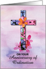 Priest Ordination Anniversary Cross Watercolor Flowers card