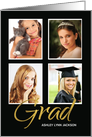 Daughter Graduation Four Photo Customizable Announcement Black Gold card