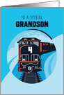 Grandson 4th Birthday Train Little Boy Blue card