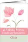 Granddaughter Custom Name Religious Birthday Blessing Pink Flowers card