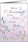 Baby 1st Anniversary of Loss Watercolor Florals and Branches card