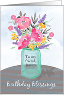 Friend Personalize Name Birthday Blessings Jar Vase with Flowers card