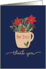Hair Stylist Thank You at Christmas Poinsettias in Coffee Cup card