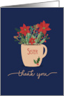 Nun Sister Thank You at Christmas Poinsettias in Coffee Cup card