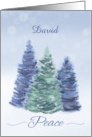 Customizable Name Holiday Peace with Evergreen Trees card