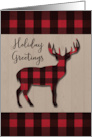 Christmas Holidays Deer in Red Black Plaid Over Wood card