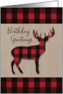 Birthday Deer in Red Black Plaid Over Wood card