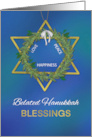 Belated Hanukkah Blessings Star of David Gold Look card