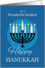 For Realtor Hanukkah Menorah on Dark Blue card