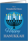For Boss Hanukkah Menorah on Dark Blue card