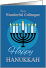 For Colleague Hanukkah Menorah on Dark Blue card