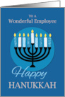 For Employee Hanukkah Menorah on Dark Blue card