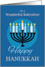 For Babysitter Hanukkah Menorah on Dark Blue card