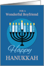 For Boyfriend Hanukkah Menorah on Dark Blue card