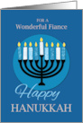 For Fiance Hanukkah Menorah on Dark Blue card