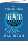 For Fiancee Hanukkah Menorah on Dark Blue card