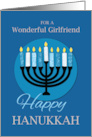 For Girlfriend Hanukkah Menorah on Dark Blue card