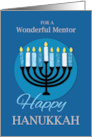 For Mentor Hanukkah Menorah on Dark Blue card