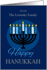 Custom Name Hanukkah Menorah on Dark Blue card