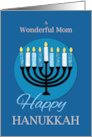 For Mom Hanukkah Menorah on Dark Blue card