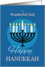 For Dad Hanukkah Menorah on Dark Blue card