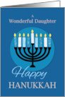 For Daughter Hanukkah Menorah on Dark Blue card