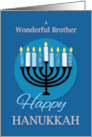 For Brother Hanukkah Menorah on Dark Blue card