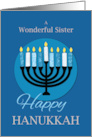 For Sister Hanukkah Menorah on Dark Blue card