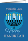 For Uncle Hanukkah Menorah on Dark Blue card