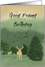 Birthday to Male Buddy Friend Landscape with Trees and Deer card