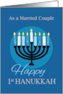 Married Couple First Hanukkah Menorah on Dark Blue card