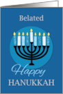 Belated Hanukkah Menorah on Dark Blue card
