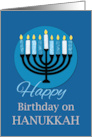 Birthday on Hanukkah Menorah on Dark Blue card