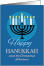 Coronavirus Hanukkah Menorah on Dark Blue card
