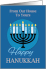 From Our House To Yours Hanukkah Menorah on Dark Blue card