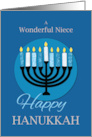 For Niece Hanukkah Menorah on Dark Blue card