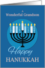 For Grandson Hanukkah Menorah on Dark Blue card