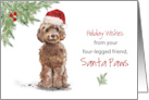 Brown Cockapoo Christmas From Dog in Funny Santa Hat card