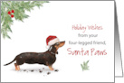 Black and Tan Dachshund Christmas From Dog in Funny Santa Hat card