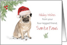 Pug Christmas From Dog in Funny Santa Hat card