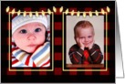 Christmas 2 Photos Customizable Lights with Red Black Plaid card