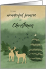 Fiancee Christmas Green Landscape with Lighted Tree and Deer card