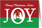 Christmas to Catholic Nun JOY on Red and Green with Nativity card